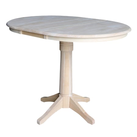 International Concepts Round 36 in Rd Top Pedestal Table, 12 in Leaf, 34.9 inH, Adjustable Height, Unfinished, 36 W, 48 L K-36RXT-27B-6B